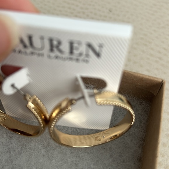 Lauren Ralph Lauren Gold-Tone Medium Textured Edge Hoop Earrings, 1.3" - Picture 10 of 11